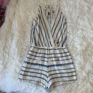 Indigo Rein Cream and Blue Striped Halter Romper